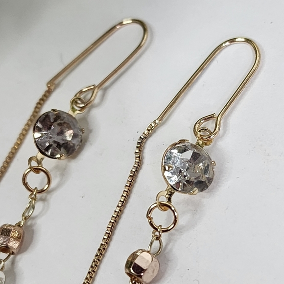 Gold Filled Threader Earrings Dangle Butterfly with Zirconia - Picture 5 of 8